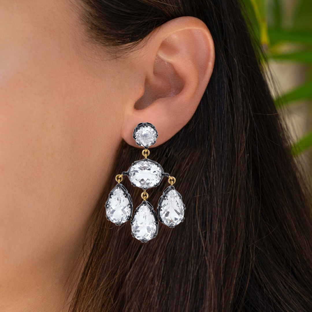 40ctw Multicolor Sapphire Two Tone Drop Earrings | SayaBling