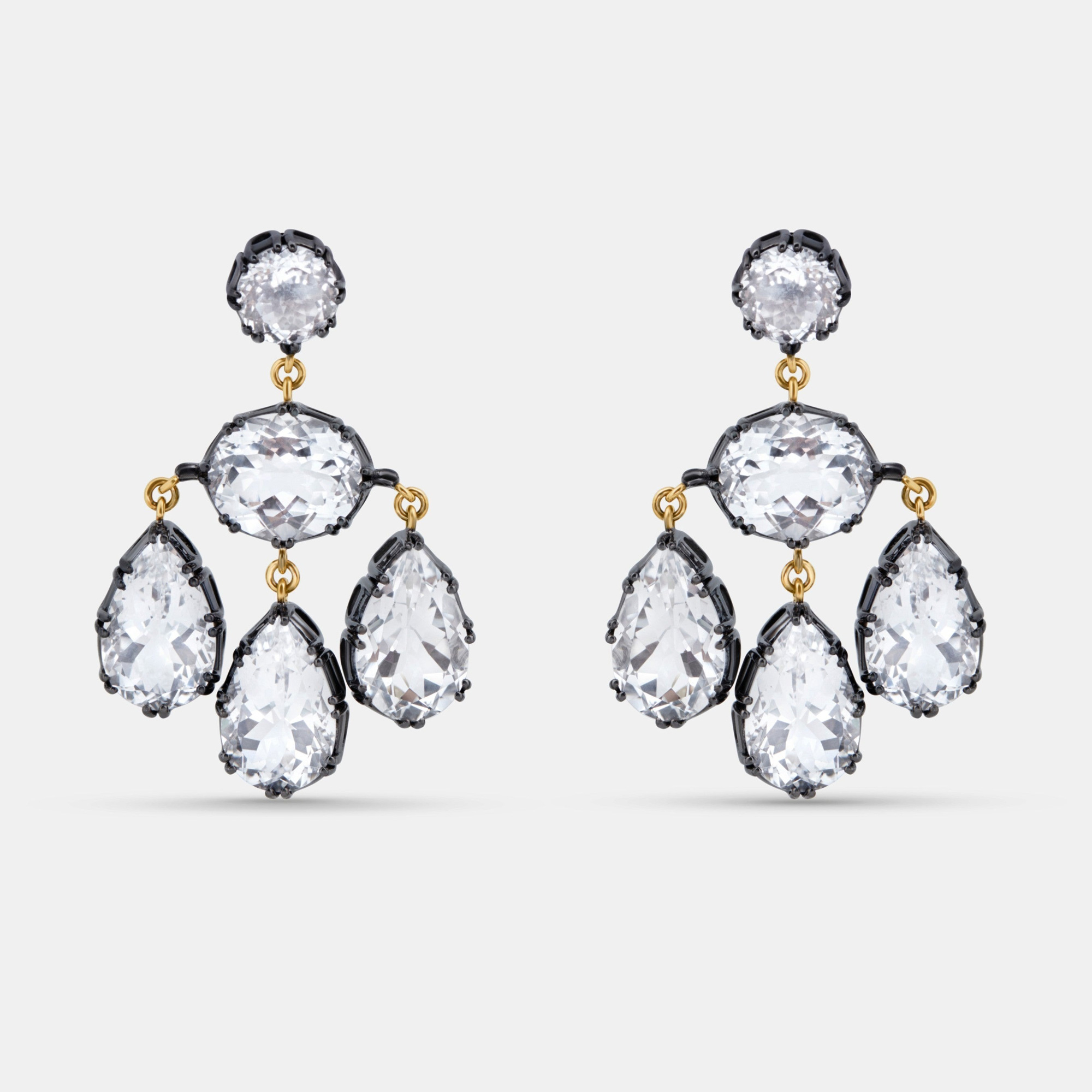 ★人氣★MONDAY EDITION★TWIN MOVEMENT EARRINGS_2色 Streamlined Shimmer - Multi Rainbow Rhinestone Fringe Silver