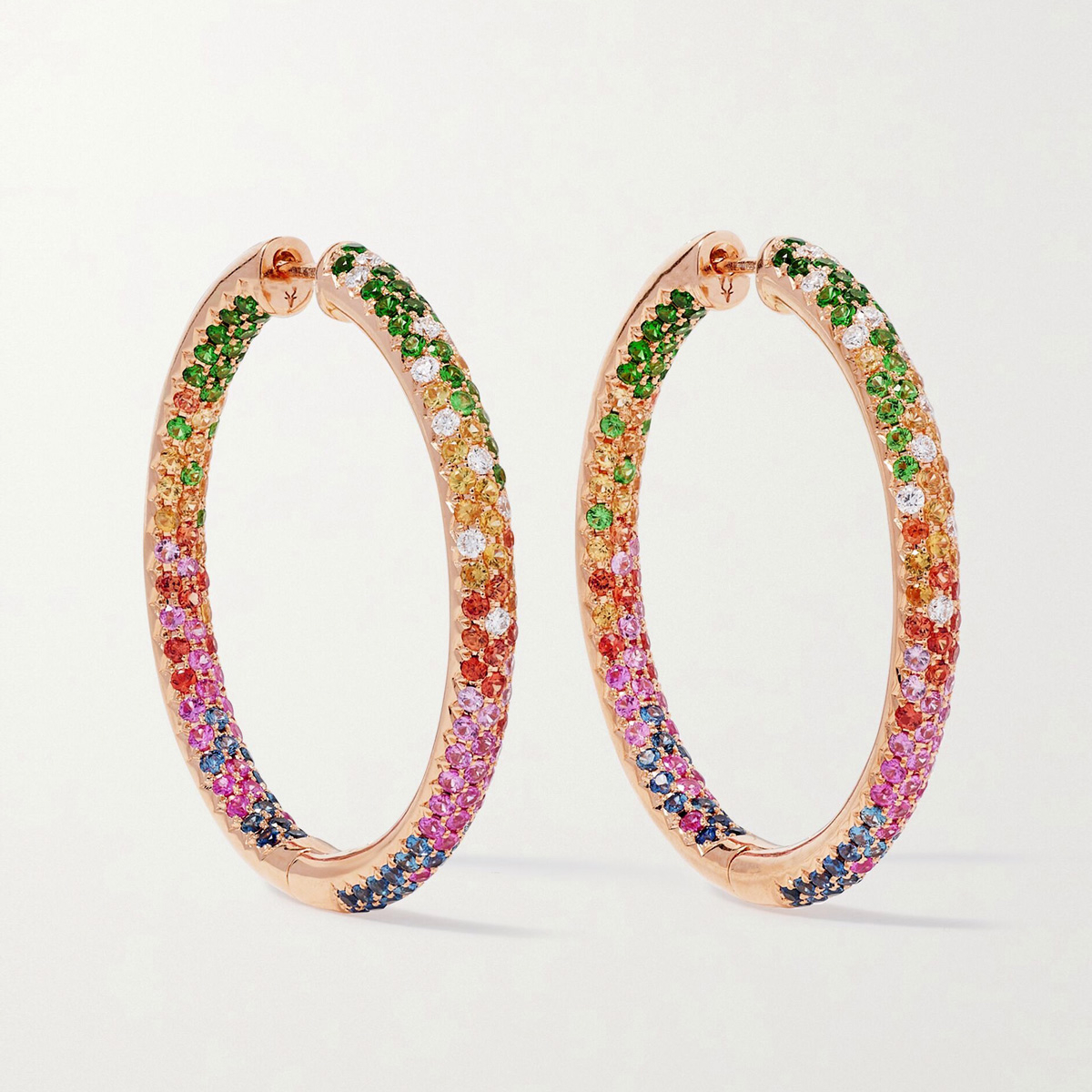 6.5ctw Multicolor Sapphire Paved Rainbow Hoop Earrings