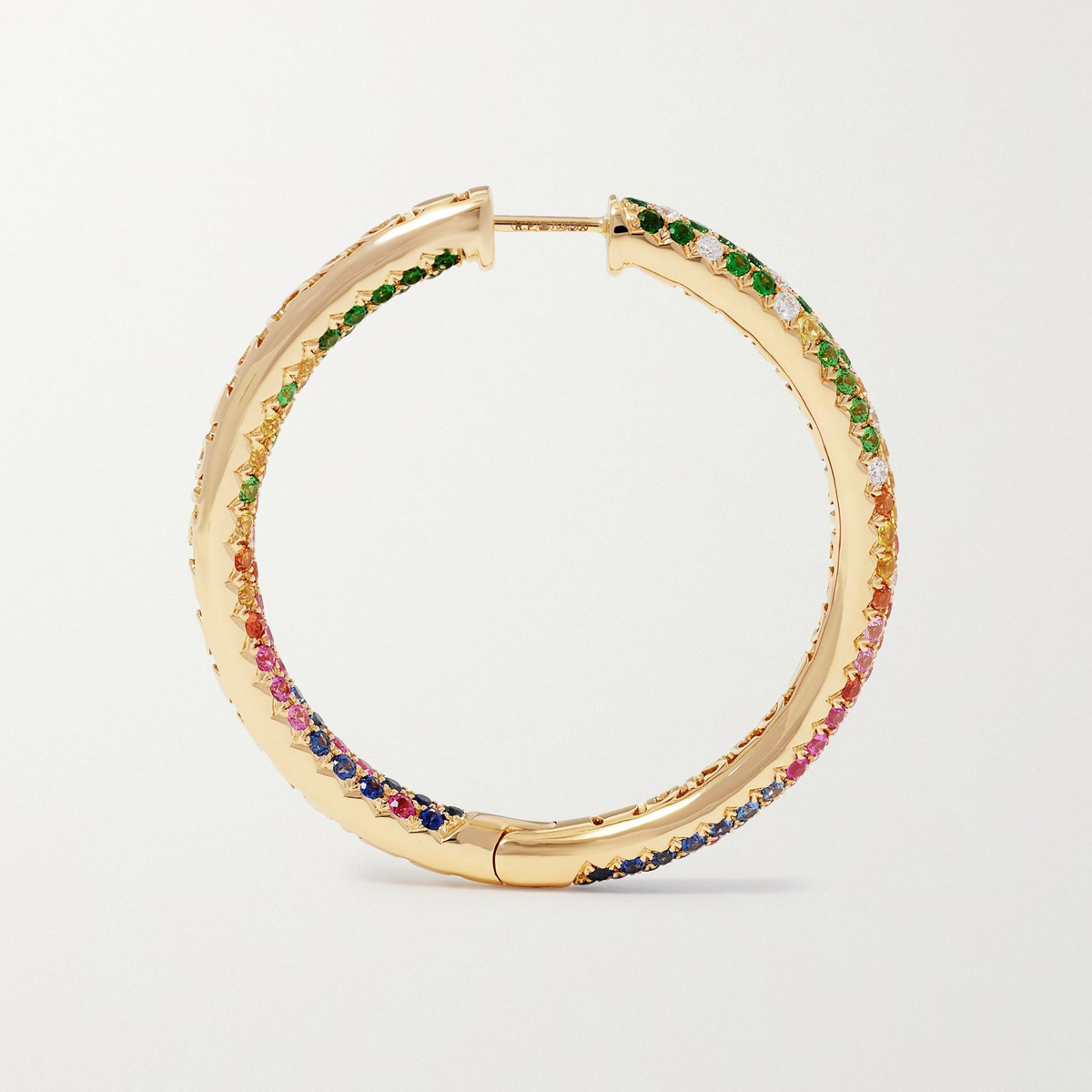 HOOPYでございます 6.5ctw Multicolor Sapphire Paved Rainbow Hoop Earrings