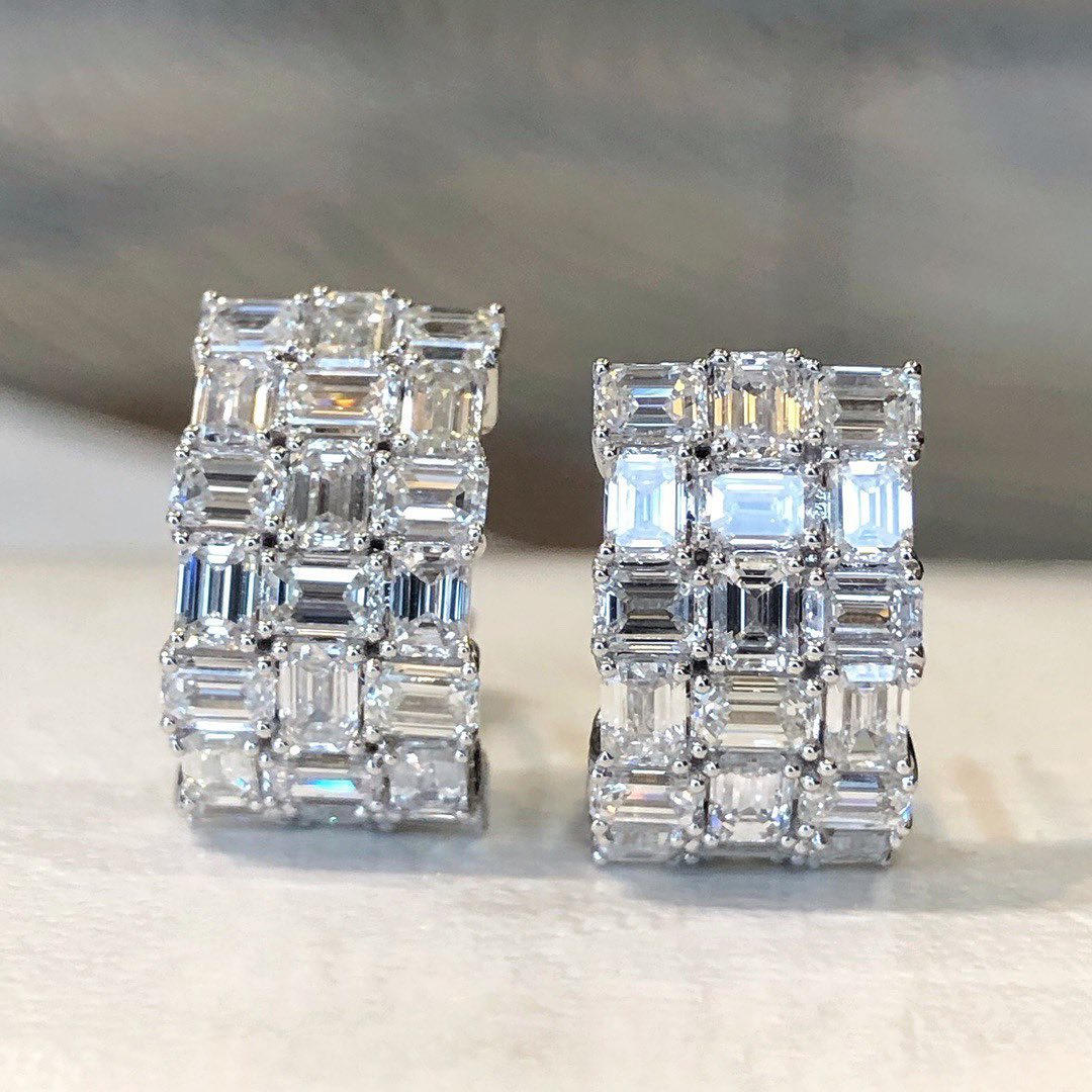 6ctw Emerald Cut White Sapphire Huggie Hoop Earrings | SayaBling