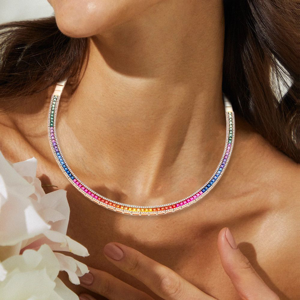 20ctw Rainbow Sapphire Tennis Necklace | SayaBling