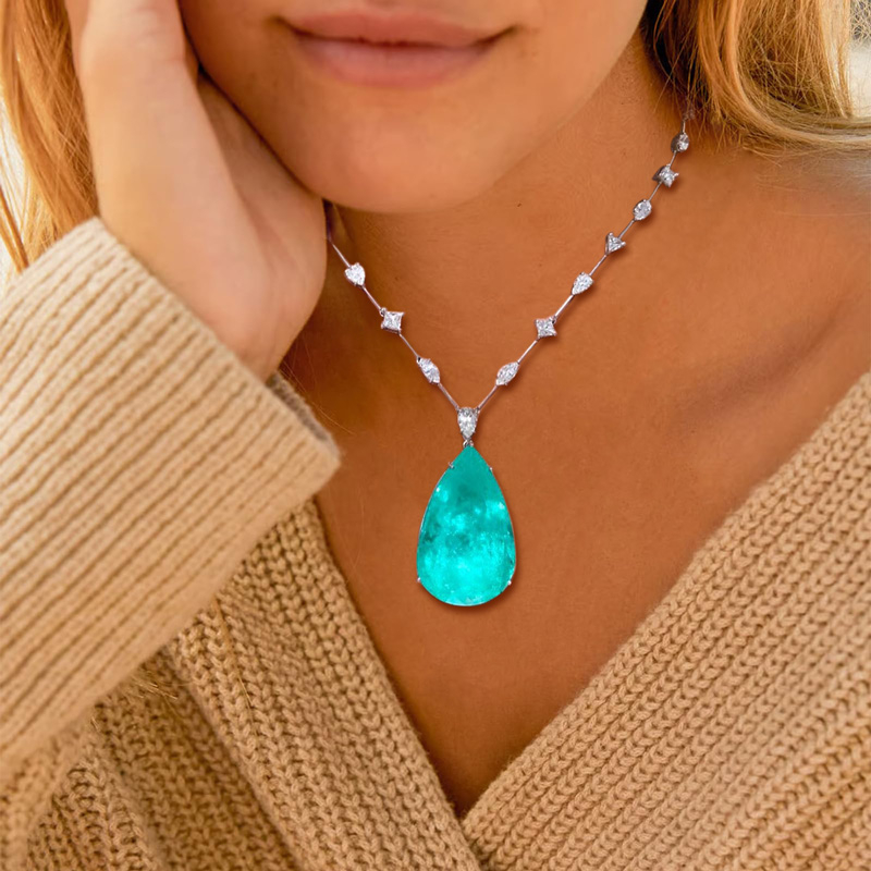 14ct Pear Cut Paraiba Tourmaline Necklace | SayaBling