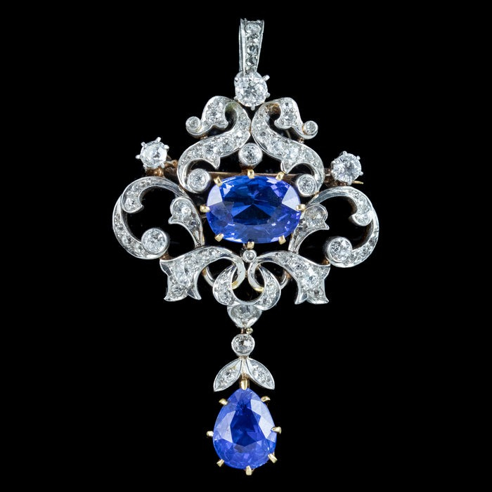 8ctw White and Blue Sapphire Vintage Pendant Necklace
