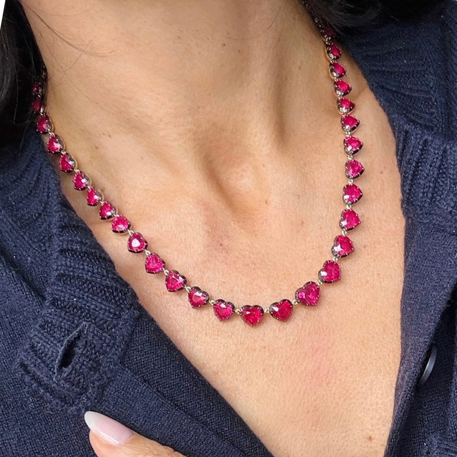 60ctw Heart Cut Ruby Two Tone Vintage Riviera Necklace