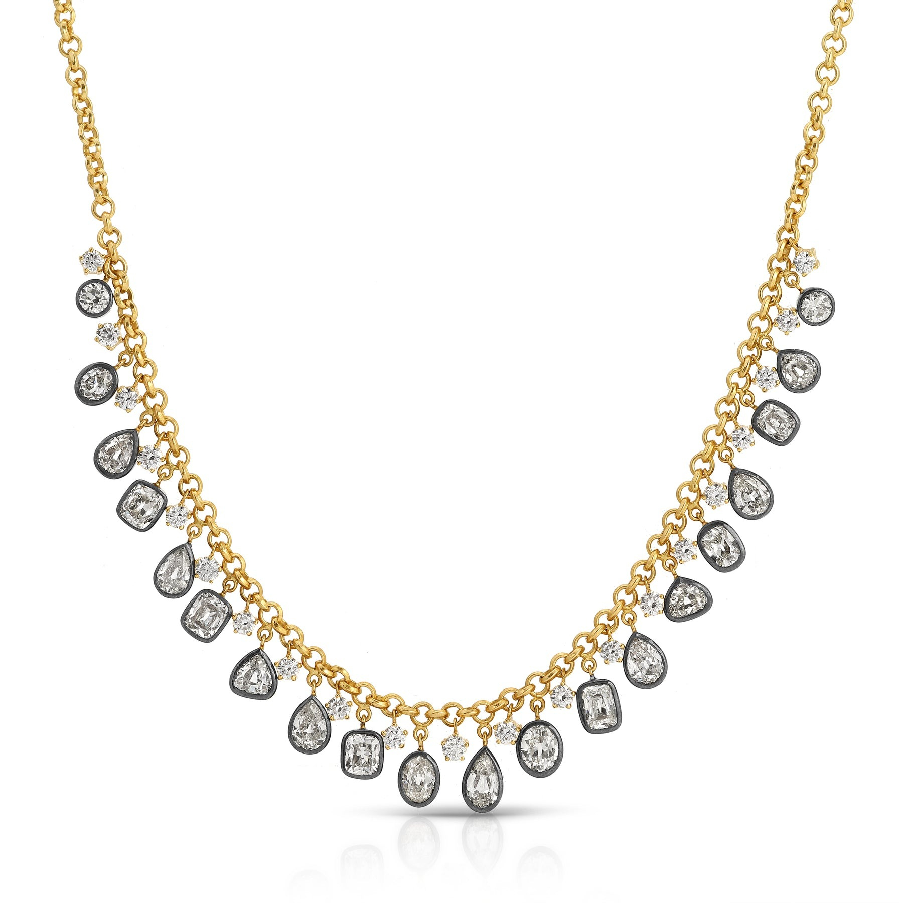 25ctw Multi-cut White Sapphire Two Tone Fringe Necklace