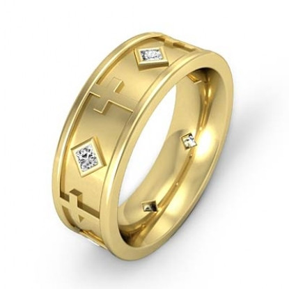 Cross Design Princess Cut Eternity Men's Wedding Band | SayaBling Jewelry