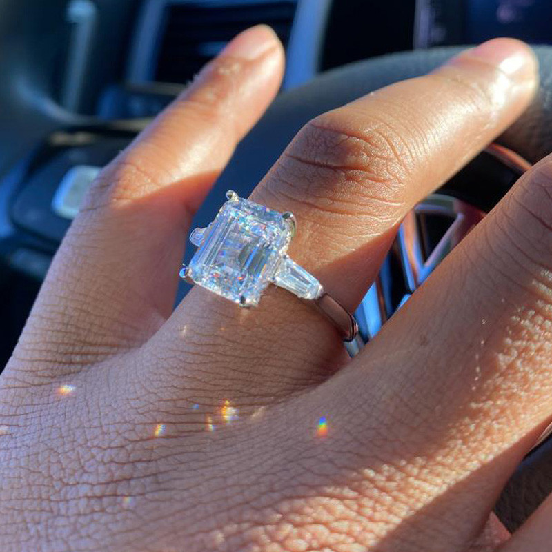 White sapphire emerald on sale cut engagement rings