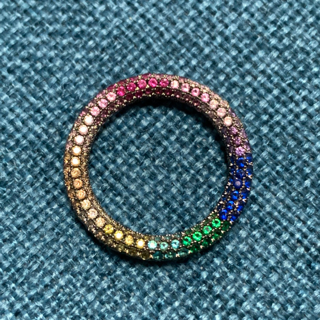 Multicolor Sapphire Inside and Out Paved Eternity Ring SayaBling Jewelry