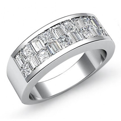 Princess and Baguette Cut Wedding Band for Men in Sterling Silver ...