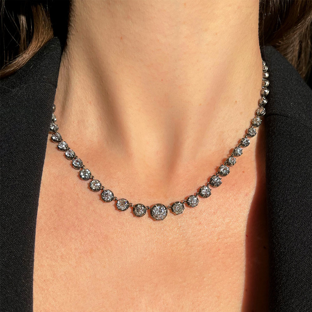 26ctw Round Cut Victorian Style Riviere Necklace SayaBling Jewelry