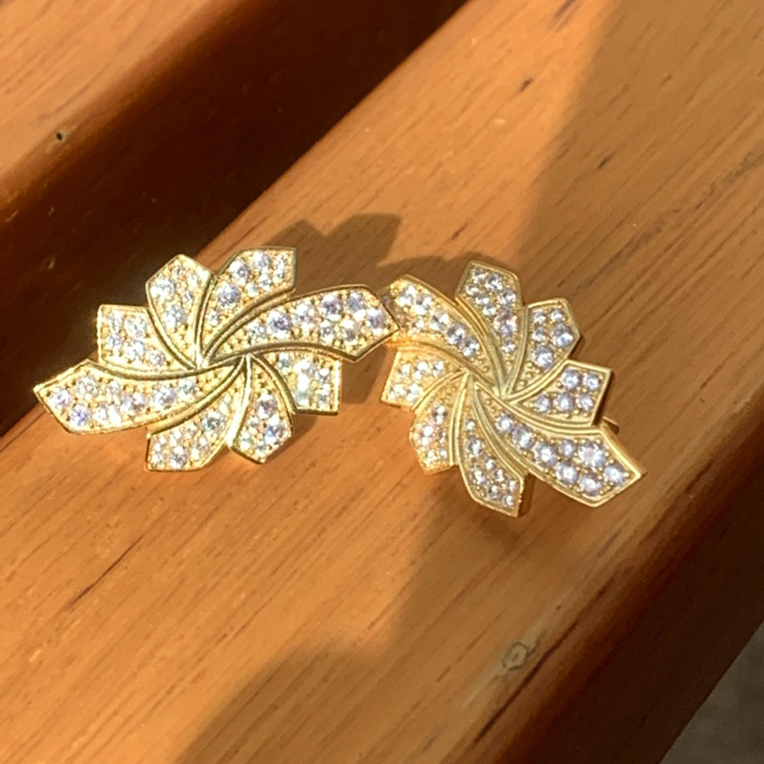 Elegant Floral Statement Stud Earrings in Gold SayaBling