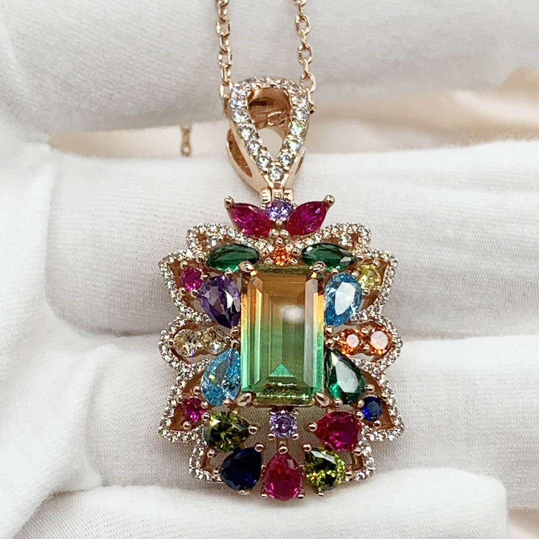 7ctw Multicolor Sapphire Garden Pendant Necklace SayaBling Jewelry