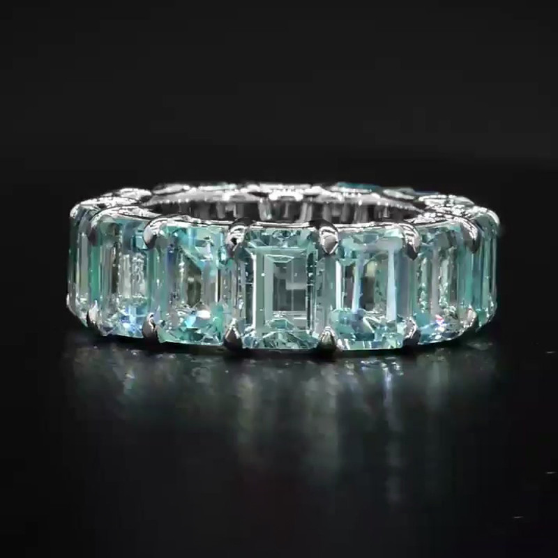 8.55ct Emerald Cut Aquamarine Eternity Band for Women in Sterling ...