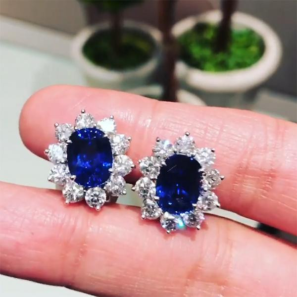 2 CT Oval Cut Halo Blue Sapphire Stud Earrings for Women in Sterling ...