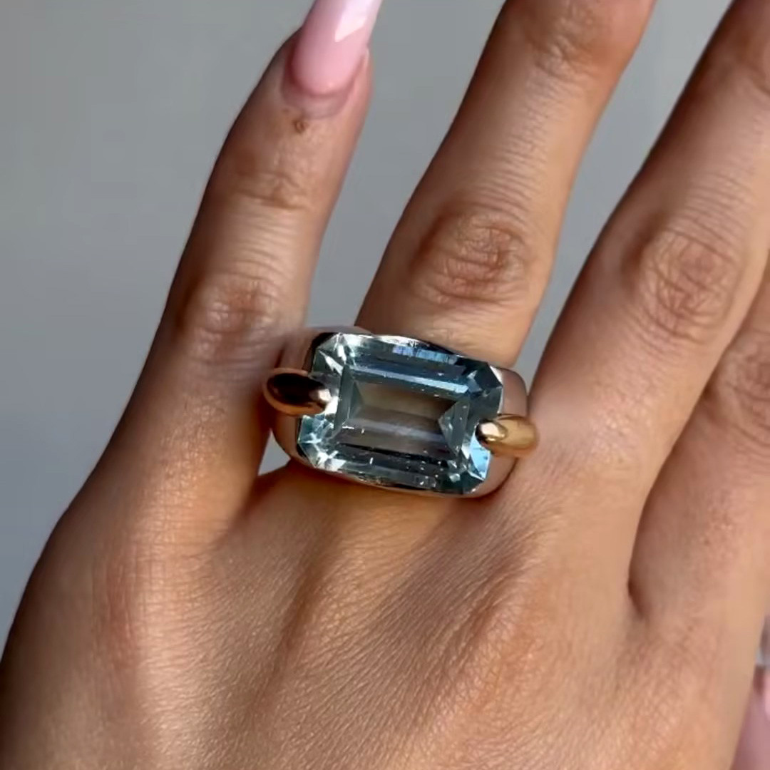 Aquamarine cocktail ring online emerald cut