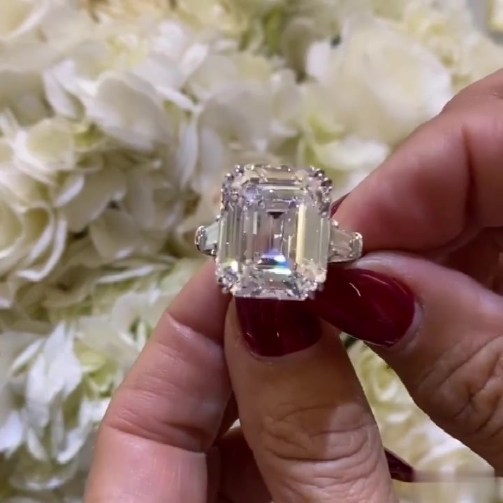 3.8ct Emerald Cut White Sapphire Three-stone Engagement Ring ...