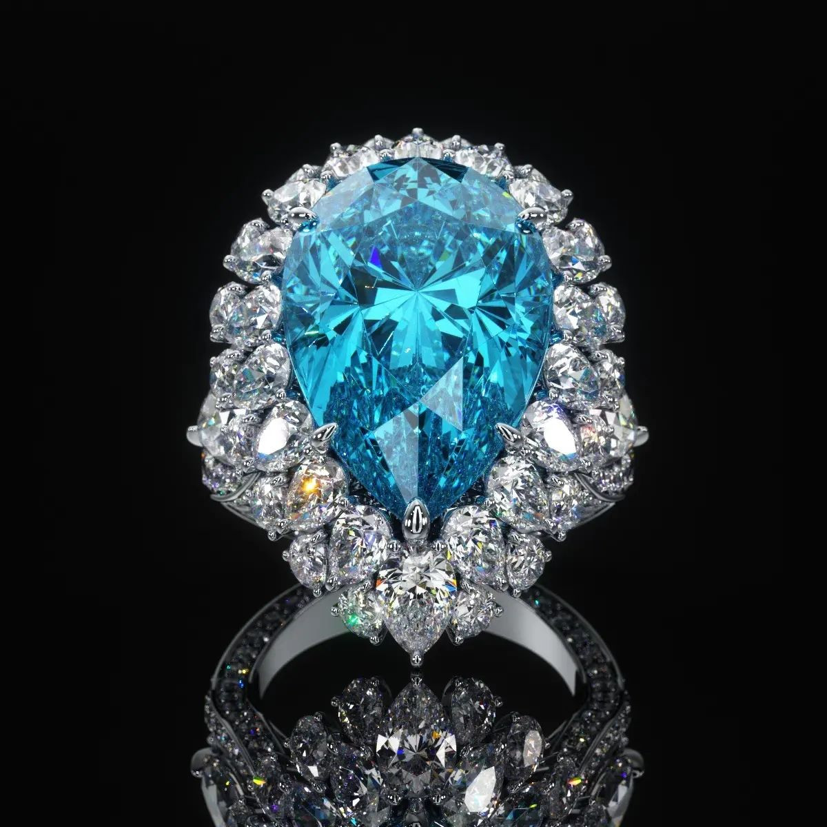 10ct Halo Pear Cut Aquamarine Engagement Ring | SayaBling Jewelry