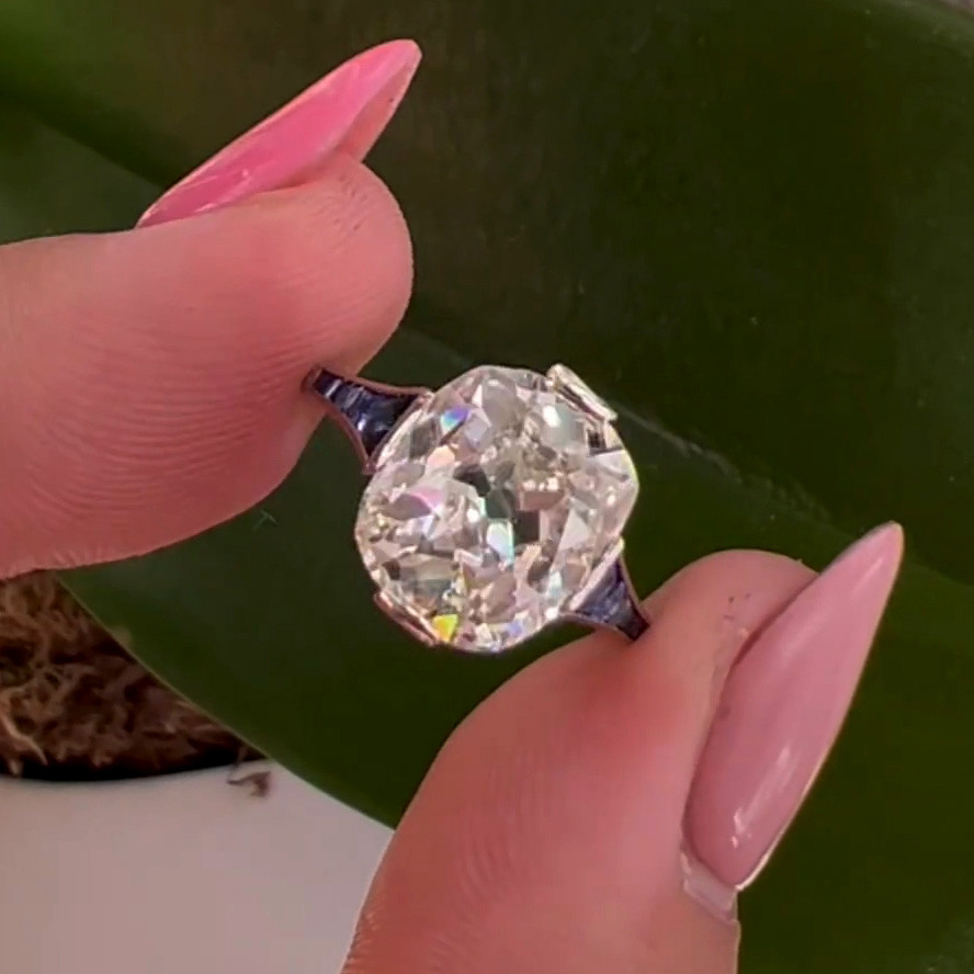 4.6ct Cushion Cut ArtDeco Engagement Ring SayaBling