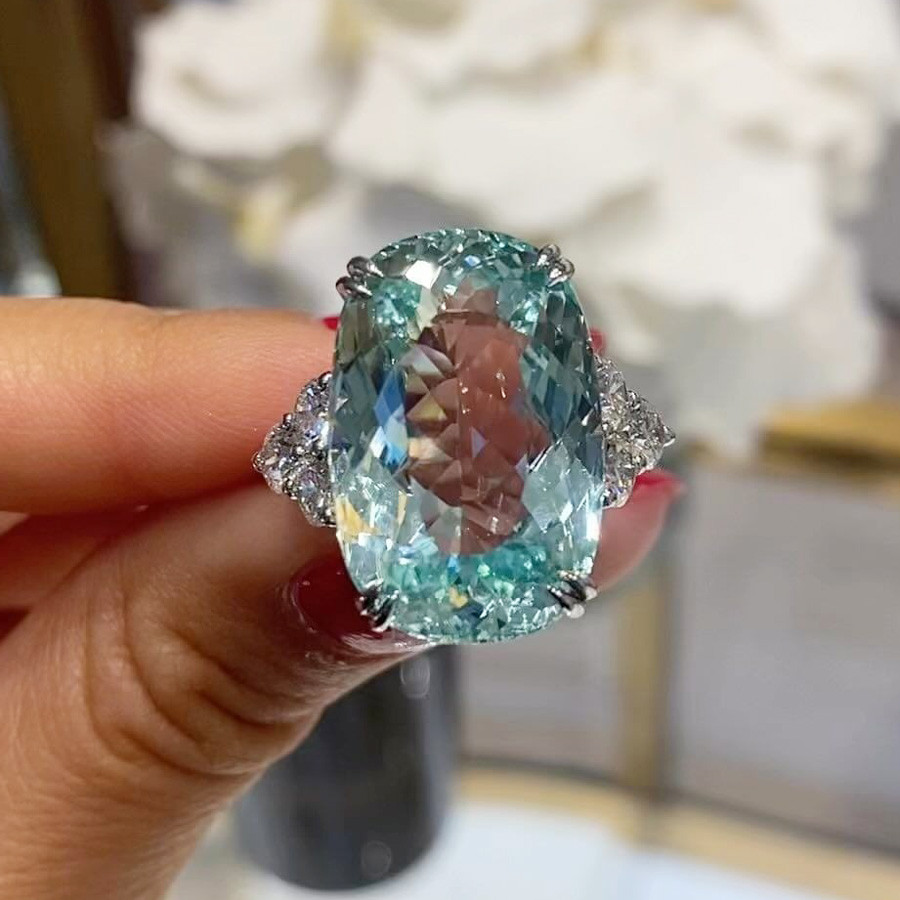 14ct Cushion Cut Paraiba Tourmaline Cocktail Ring | SayaBling