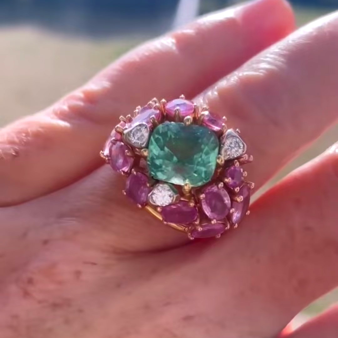 5ct Cushion Cut Green Paraiba Tourmaline Cocktail Ring SayaBling