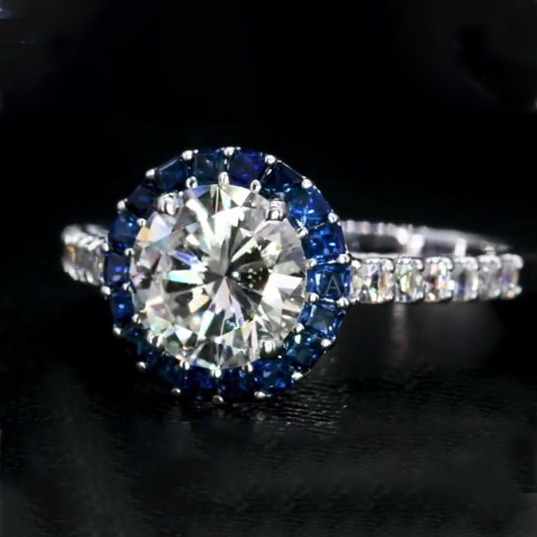 SayaBling 3CT Round Cut Labcreated Gemstone Ring With Sapphire Halo