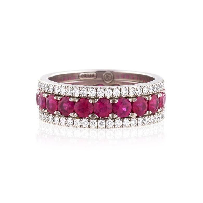 Round Cut Ruby Eternity Band for Women in Sterling Silver | SayaBling ...