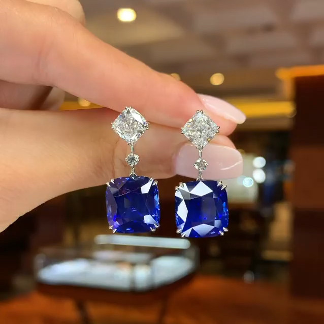 Cushion cut shop sapphire earrings