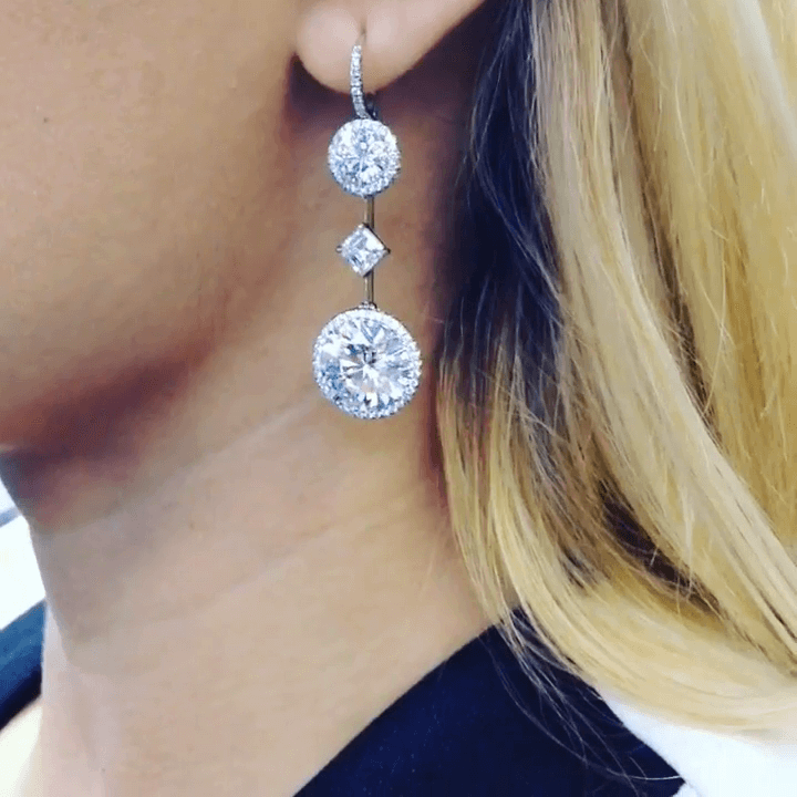 12.5ct Round Cut White Sapphire Drop Earrings | SayaBling Jewelry