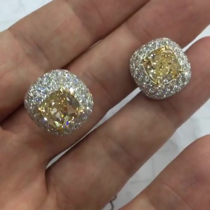 6.75ct Micopave Setting Yellow Sapphire Stud Earrings for Men in