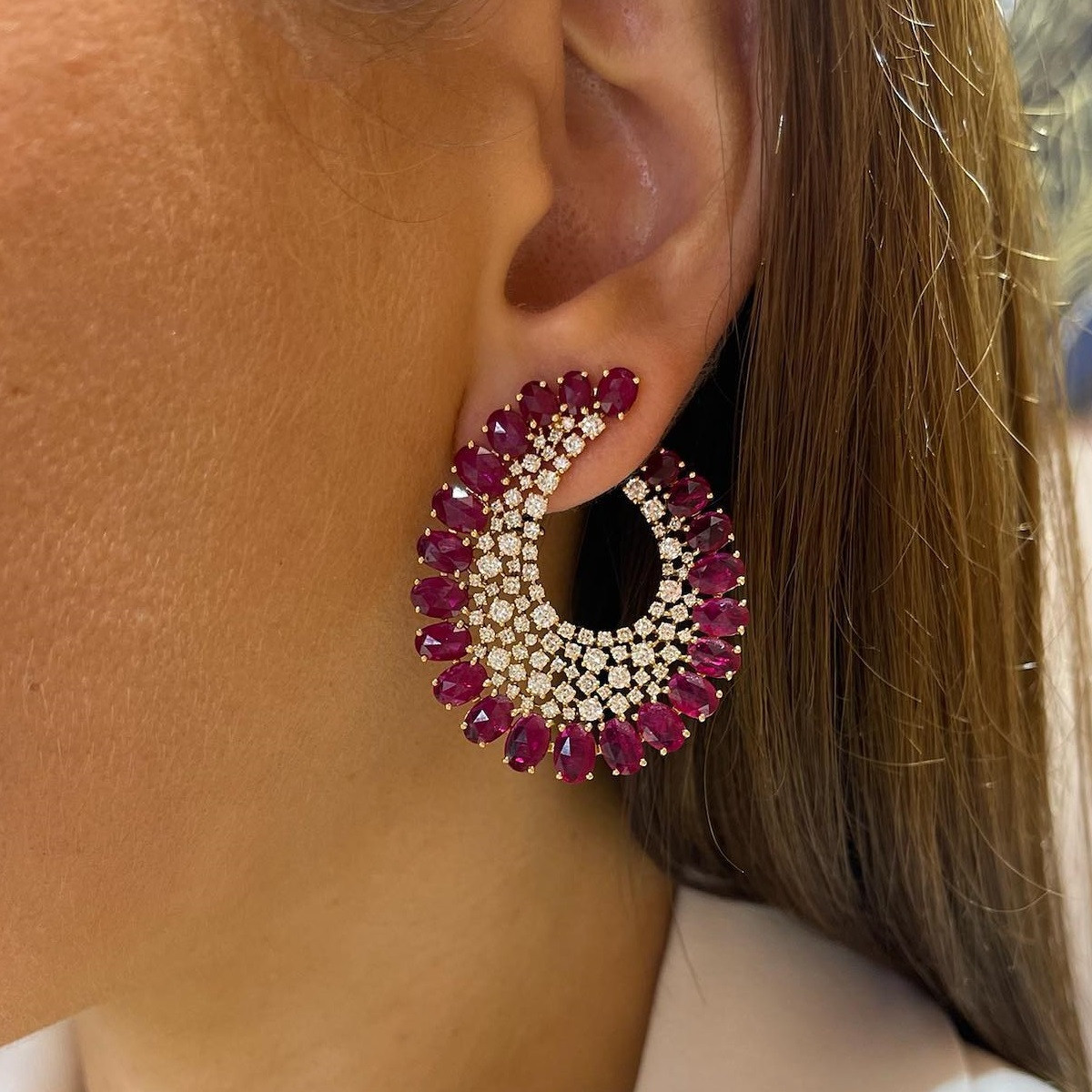 Nature Inspired 16CTW Oval Cut Ruby Statement Earrings SayaBling