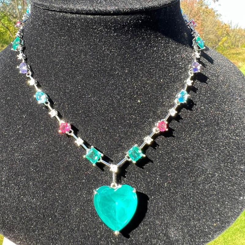 15ct Heart Cut Paraiba Multicolor Statement Necklace | SayaBling Jewelry