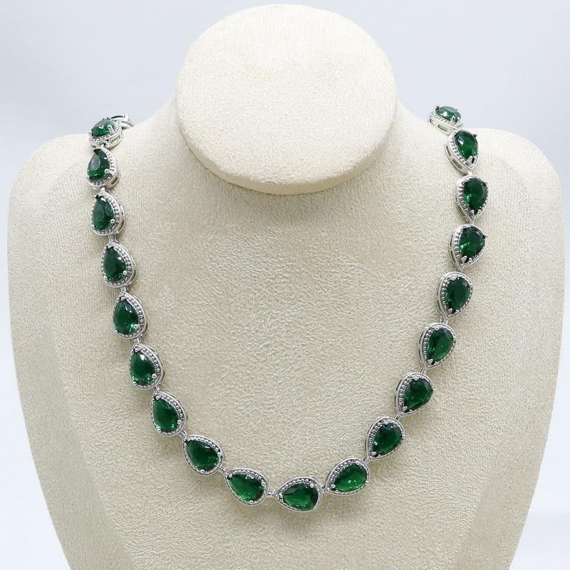 White Gold Finish Pear Cut Emerald Necklace for Women in Sterling ...