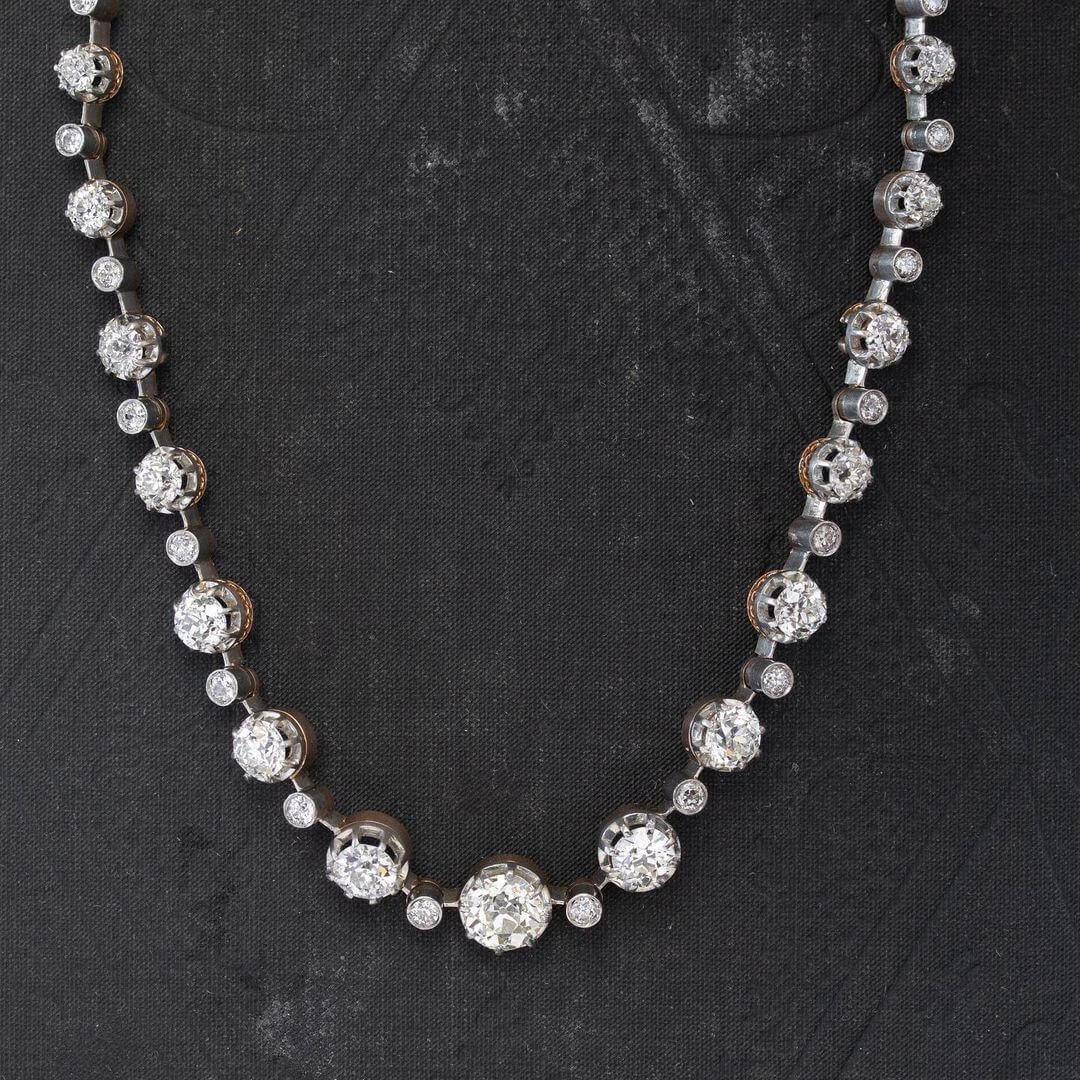 Round Cut White Sapphire Vintage Tennis Necklace | SayaBling