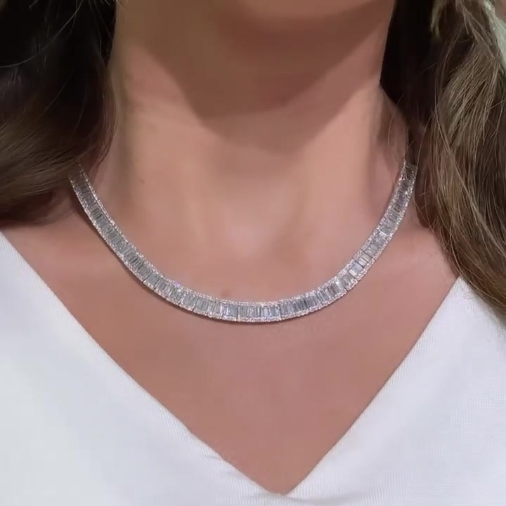 Emerald cut tennis necklace on sale