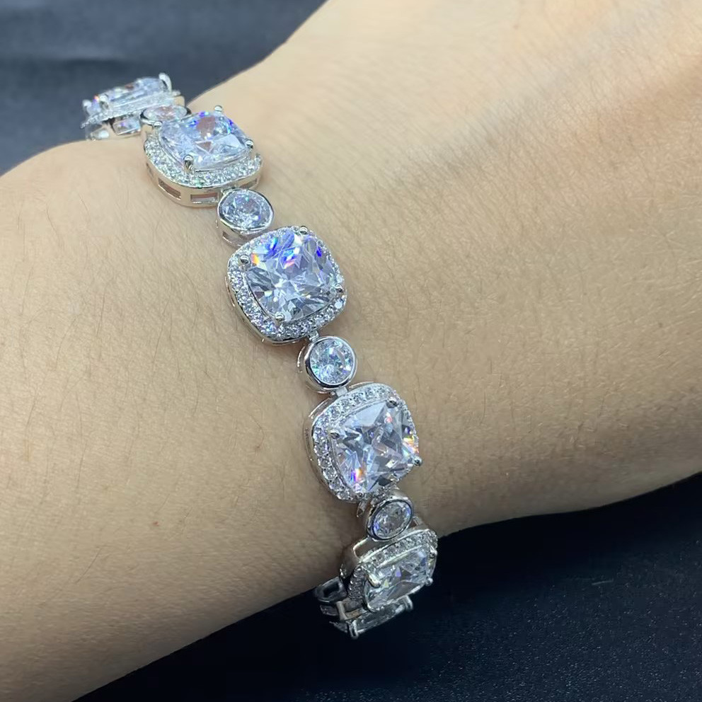 Cushion Cut White Sapphire Halo Bracelet | SayaBling Jewelry