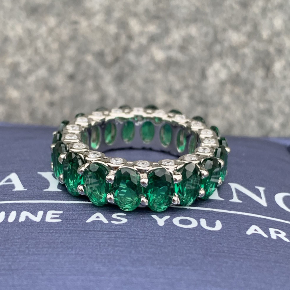 10ctw Oval Cut Emerald and Sapphire Eternity Ring SayaBling Jewelry