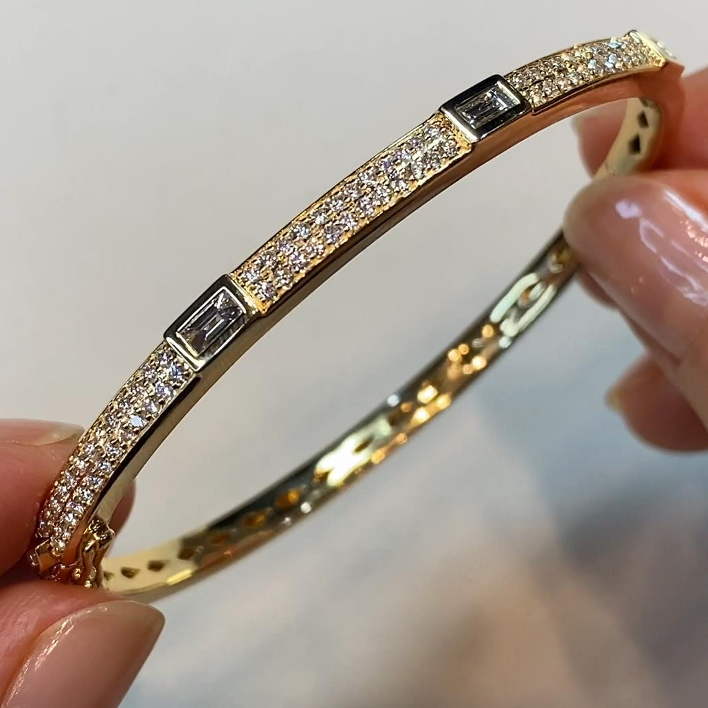 Baguette Cut White Sapphire Classic Tennis Bangle SayaBling