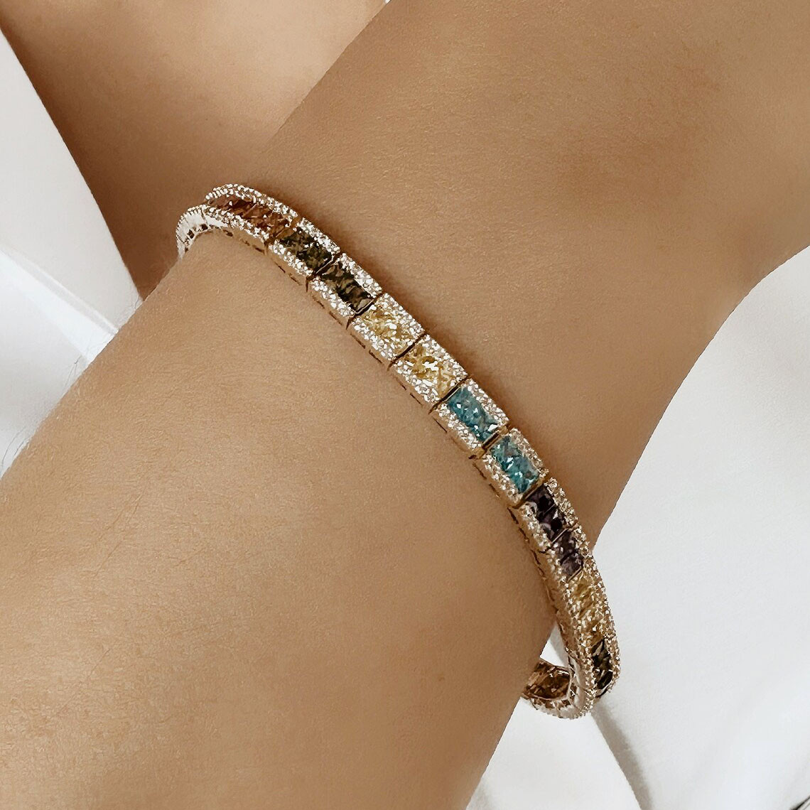 15.8ctw Multicolor Sapphire Tennis Bracelet SayaBling Jewelry