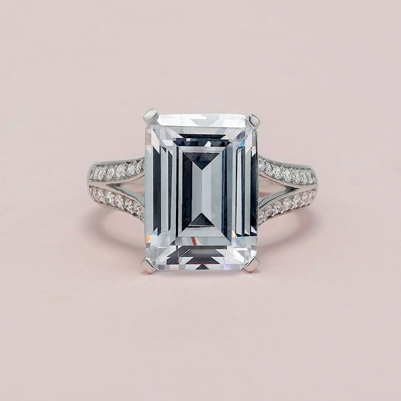 Handmade 6 Carat Emerald Cut Split Shank Ring | SayaBling Jewelry