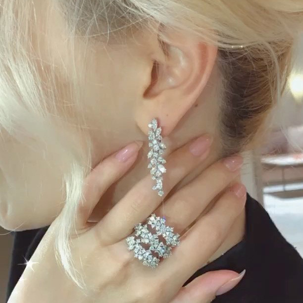 White Sapphire Cluster Flower Earrings SayaBling Jewelry