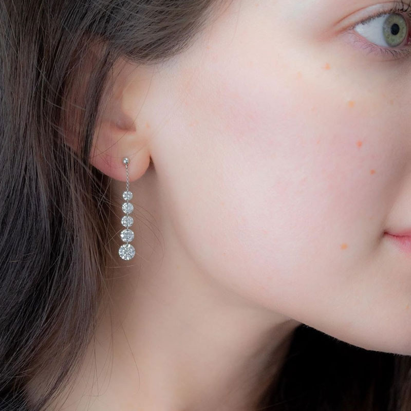 5Stones Round Cut White Sapphire Drop Earrings SayaBling Jewelry