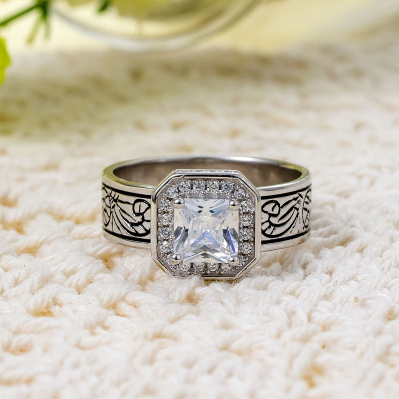 1.5ct Princess Cut White Sapphire Engraved Ring | SayaBling