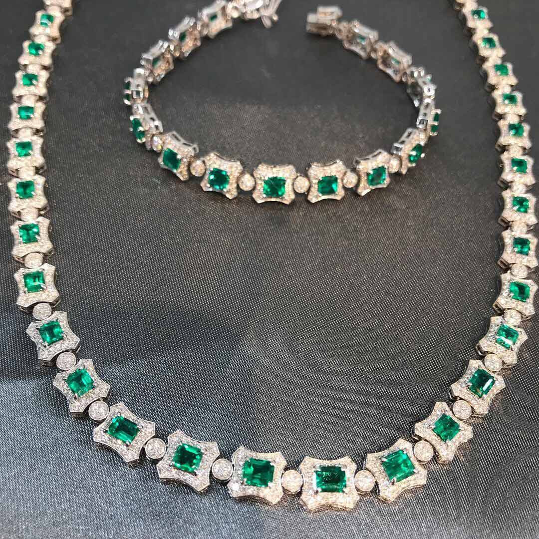 Radiant Cut Green Sapphire Necklace & Bracelet Jewelry Set for Women ...