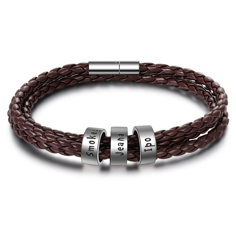 Mens leather bracelet with names clearance