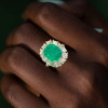 7ct Halo Cushion Cut Emerald Engagement Ring in Gold