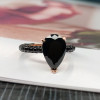 3ct Pear Cut Black Sapphire Three Sided Band Engagement Ring