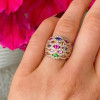 Round Cut Multicolor Sapphire Rainbow Cocktail Ring