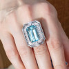6ct Emerald Cut Aquamarine Vintage Halo Cocktail Ring