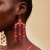 28ctw Pear Cut Orange Sapphire and Ruby Statement Chandelier Earrings